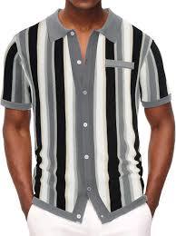 Polo en tricot à rayures verticales rétro pour homme Micah Corporation - Manches courtes, boutons, style décontracté vintage streetwear - Product Image 2