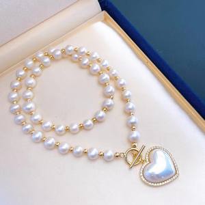 Collier en perles d'eau douce naturelles pour femmes, tendance estivale, avec pendentif en forme de cœur, chaîne de clavicule, cadeau pour la fête des mères, accessoire - Product Image 3