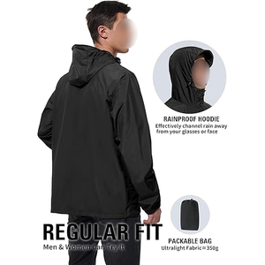 Men's Waterproof Hooded <b>Windbreaker</b> Jacket Casual Outdoor Wear <b>Black</b> Polyester Shell Regular Fit with Zipper Closure - Product Image 2