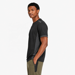 T-shirt pour homme vert olive, col rond, manches courtes, coupe classique, séchage rapide, tricoté en polyester, vêtement décontracté - Product Image 3