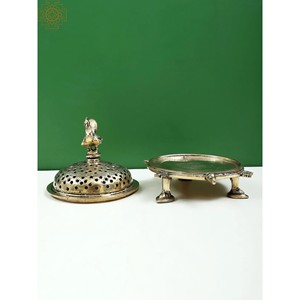 Brûleur d'encens de paon en laiton de 6 pouces fait à la main avec porte-encens et diffuseur d'aromathérapie à base de tortue - Product Image 4
