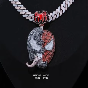 Pendentif masque de héros araignée en moissanite, bijoux hip-hop glacés, style super-héros, pendentif chaîne statement rouge et noir - Product Image 1