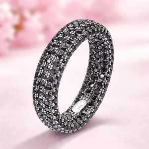 Anillo de eternidad completo con diamantes negros redondos de moissanita para unisex, plata fina 925 original, regalo sorpresa de boda para enamorados - Product Image 1