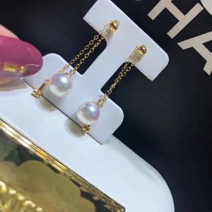 Nouvelles boucles d'oreilles pendantes en perles doubles de couleur reine, or 18 carats, perles rondes de 11-12 mm, 7-8 mm, presque parfaites - Product Image 1