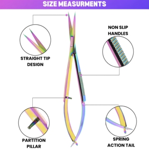 Ciseaux droits à ressort en titane arc-en-ciel 5 pouces en acier japonais pour coupe de précision, outil pour cils et sourcils - Product Image 4