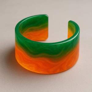 Bracelet rond artisanal en résine à motif floral rouge et jaune, bijou pour la rentrée scolaire et Noël - Product Image 3