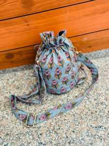 Floral <b>Drawstring</b> <b>Bag</b> Small Simple Style Cotton Textile Crossbody <b>Bag</b> Adjustable Strap Lightweight for Daily Life Multi-Purpose - Product Image 1
