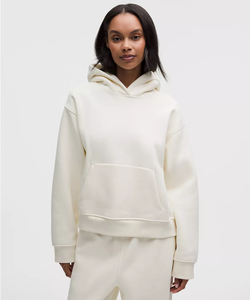 Sweat à capuche unisexe en coton crème surdimensionné, décontracté, couleur unie, avec poches, pour l'automne - Product Image 5