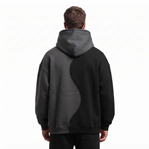 Sweat-shirt à capuche pour homme de qualité supérieure, color block, coupe décontractée, en molleton de coton épais, noir et gris, personnalisable - Product Image 5