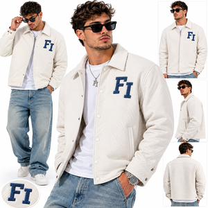 Chaqueta Personalizada con Bordado Chenille, Tela de Nailon y Spandex, Cómoda, Resistente al Viento, Cálida, Diseño con Botones, Unisex, Proveedor de Chaquetas para Hombre - Product Image 2