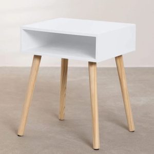 Modern White Solid Wood Nightstand <b>Bedside</b> Table Minimalist End Table with Open <b>Shelf</b> for Bedroom Hotel - Product Image 1