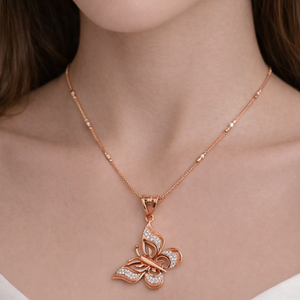 Collier pendentif papillon de luxe Revalia en or rose 18 carats avec accents blancs brillants, bijoux sophistiqués pour femmes, cadeau - Product Image 1