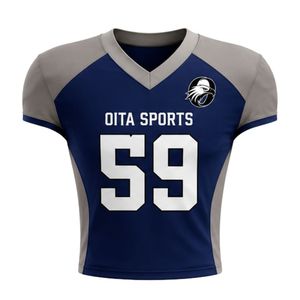 เสื้อฟุตบอลอเมริกันสีน้ำเงินกรมท่าและสีเทา เสื้อกีฬาน้ำหนักเบา ระบายอากาศได้ดี ชุดทีมพิมพ์ลายเต็มตัว ชุดกีฬา - Product Image 1