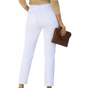 Jeans de Mezclilla Casuales de Cintura Alta para Mujer, Corte Ajustado, Transpirables, Rectos, Pantalones de Verano, OEM Personalizados - Product Image 2