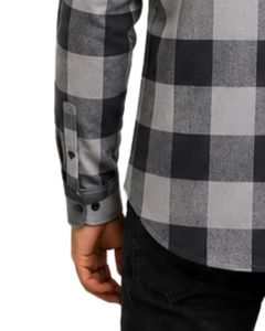 Gray Black Plaid Men Flannel Shirt Long Sleeve Button <b>Down</b> Checkered Casual Cotton Shirt With Pocket Streetwear Overshirt - Product Image 5