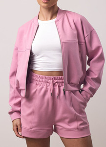 High Quality Dusky <b>Rose</b> Women's Summer Casual 2-Piece Sleeveless Strapless Boxed Jacket & Shorts Set Full-Zip Polyester/Cotton - Product Image 2