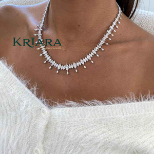 Moissanite <b>Statement</b> <b>Necklace</b> S925 Silver Rhodium Plated Marquise Cut Water Drop Design Women's Luxury Jewelry - Product Image 3