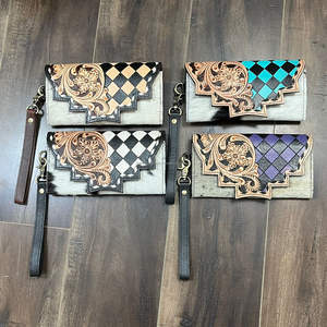 Cartera de Mujer de Cuero Vacuno de Lujo, Diseño de Alta Gama 2026, Hecha a Mano, Cuero Genuino a Cuadros, con Correa de Muñeca Desmontable - Product Image 4