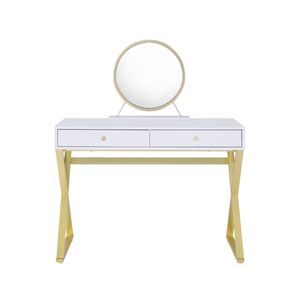 Toeletta Coleen con Finitura Bianca e Oro, Specchio e Vassoio Portagioie - Product Image 3