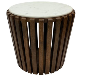 Round Marble <b>Top</b> Coffee <b>Table</b> <b>Solid</b> <b>Wood</b> Side <b>Table</b> Natural Finish Living Room Accent <b>Table</b> - Product Image 1
