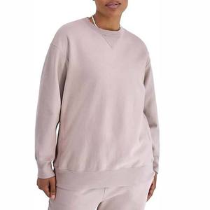 Sweat-shirt surdimensionné à col rond pour femme, couleur unie, manches longues, tricoté en coton et fibre de bambou, respirant, pour l'automne - Product Image 1