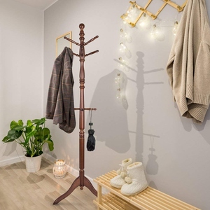 Modern design wooden coat <b>stand</b> dark walnut with tripod base vintage entryway customized options - Product Image 2