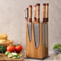 Bloc à couteaux en bois d'acacia écologique avec base en acier inoxydable, support durable pour 17 couteaux de cuisine, idéal pour comptoir