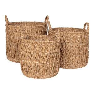 Ensemble de 3 paniers en jonc de mer avec motif diamant, paniers de rangement faits à la main, vente en gros, écologiques, fabriqués au Vietnam - Product Image 1