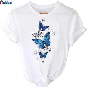 Camiseta de Mujer con Estampado de Rosas y Mariposas, Estilo Dulce, Holgada, Transpirable, con Decoración Gráfica de Manga Corta - Product Image 2