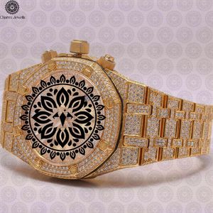 Charm Jewells Luxury <b>Men's</b> Stainless Steel <b>Watch</b> 40mm Diamond Encrusted Chronograph Analog Dial Glass Folding Clasp Mechanical - Product Image 2