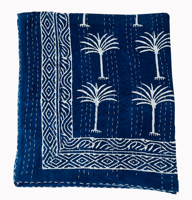 Couvre-lit Kantha en coton imprimé à la main en Inde, motif floral bleu, traditionnel, pour la décoration de la maison, les mariages et les hôtels
