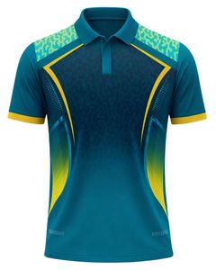 เสื้อโปโลผู้ชายสีเขียวอมฟ้าและเหลือง แขนสั้น ลายกราฟิก ชุดกีฬา ระบายอากาศได้ดี โพลีเอสเตอร์ เสื้อยืดลำลองสำหรับฝึกซ้อมและตีกอล์ฟ - Product Image 1