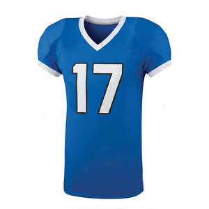 Uniformes de Fútbol Americano para Hombre, Última Tendencia, con Logotipo Personalizado, Color Azul Sólido, Cuello en V, Mangas Cortas - Product Image 4