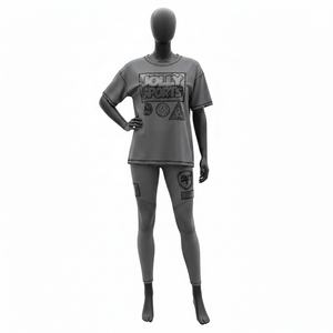 Conjunto de camiseta gris para mujer de algodón y poliéster premium de 180 GSM con logo serigrafiado y leggings con paneles acanalados de 240 GSM. Conjuntos para mujer. - Product Image 1