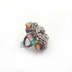 Fevia Multi-Color CZ Designer Ring-Trendy Brass Gemstone Band with Claw Setting - Product Image 4