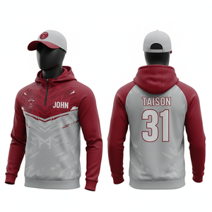 Mens Soccer Training Hoodie 280 GSM Premium Polyester <b>Fleece</b> Maroon <b>Black</b> Contrast Panel Sublimation Custom Name Number Teamwear - Product Image 6