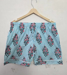 Ensemble de pyjama d'été pour femmes en pur coton imprimé à la main, respirant, séchage rapide, chemise à manches courtes boutonnée, short à taille élastique - Product Image 5