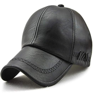 Casquette de baseball en cuir PU noir, 6 panneaux, réglable, unisexe, décontractée, couleur unie, logo sur le pan droit - Product Image 6