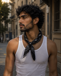 Pañuelo de algodón negro llamativo para hombres y mujeres, pañuelo unisex con diseño de Paisley para uso diario, viajes, festivales y uso cotidiano. - Product Image 3