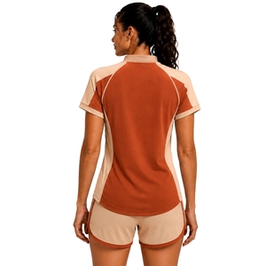 Conjunto Deportivo de Camiseta y Pantalones Cortos para Mujer, Color Naranja Óxido y Beige, con Media Cremallera, de Secado Rápido, Manga Corta, para Fitness, Gimnasio, Running, Personalizable - Product Image 2