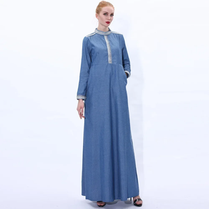 New Women Denim Long <b>Maxi</b> <b>Dress</b> Abaya Muslim Dubai Kaftan Islamic Robe <b>Turkish</b> Caftan Vintage Party Gown Marocain Jubah Clothing - Product Image 5
