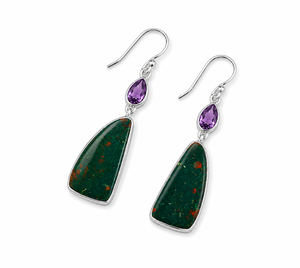 Natural Noreena Natural Bloodstone Amethyst Solid Sterling Silver Bohemia Water Drop <b>Dangle</b> <b>Earrings</b> Bezel Set Gemstone Drops - Product Image 2