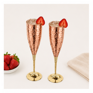 Handcrafted Hammered Pure Copper Champagne Flutes With Elegant Brass Stem Shatterproof Metal <b>Wine</b> <b>Goblet</b> Set For Luxury Hotel - Product Image 4