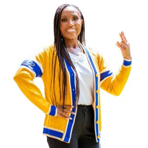 Cárdigan Amarillo y Azul Sigma Gamma Rho 1922 para Mujer, Suéter con Botones, Estilo Casual Premium de la Hermandad Griega - Product Image 1