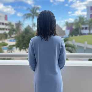 Robe pull décontractée bleue à manches longues pour femme Jack and Jill, coupe ample, longueur midi, mode hiver, vente en gros - Product Image 5