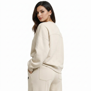 Ensemble survêtement femme oversize avec pantalon droit, couleur unie, tenue athleisure deux pièces, approvisionnement en gros OEM - Product Image 2