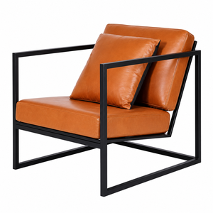 Chaise de restaurant moderne en fer et cuir PU |   Chaise de salle à manger commerciale écologique pour hôtel, café, chaise de salle à manger rembourrée pour la maison - Product Image 1