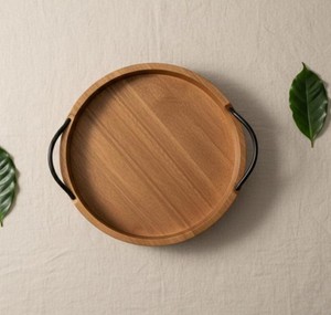 Bandeja redonda de madera, bandeja de madera para servir, tabla de charcutería, bandeja de bambú para servir, bandeja para servir café y bebidas - Product Image 2