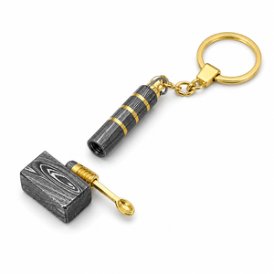 Jexmoo Custom Handmade Damascus Steel Hammer Keychain with Gold Plated Chain <b>Square</b> Shape Classic Style with Ring Box - Product Image 3
