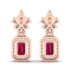 Boucles d'oreilles pendantes REYES exquises en argent sterling 925 avec moissanite et pierre précieuse rubis en or rose 14 carats, bijoux pour mariage et soirée - Product Image 4